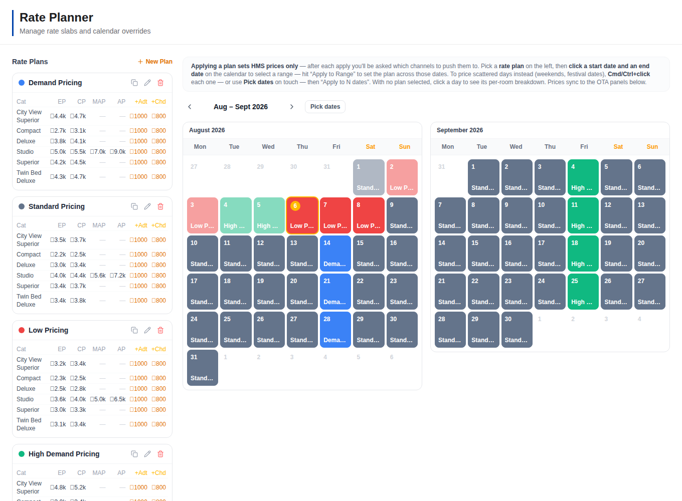 Rate plan calendar grid